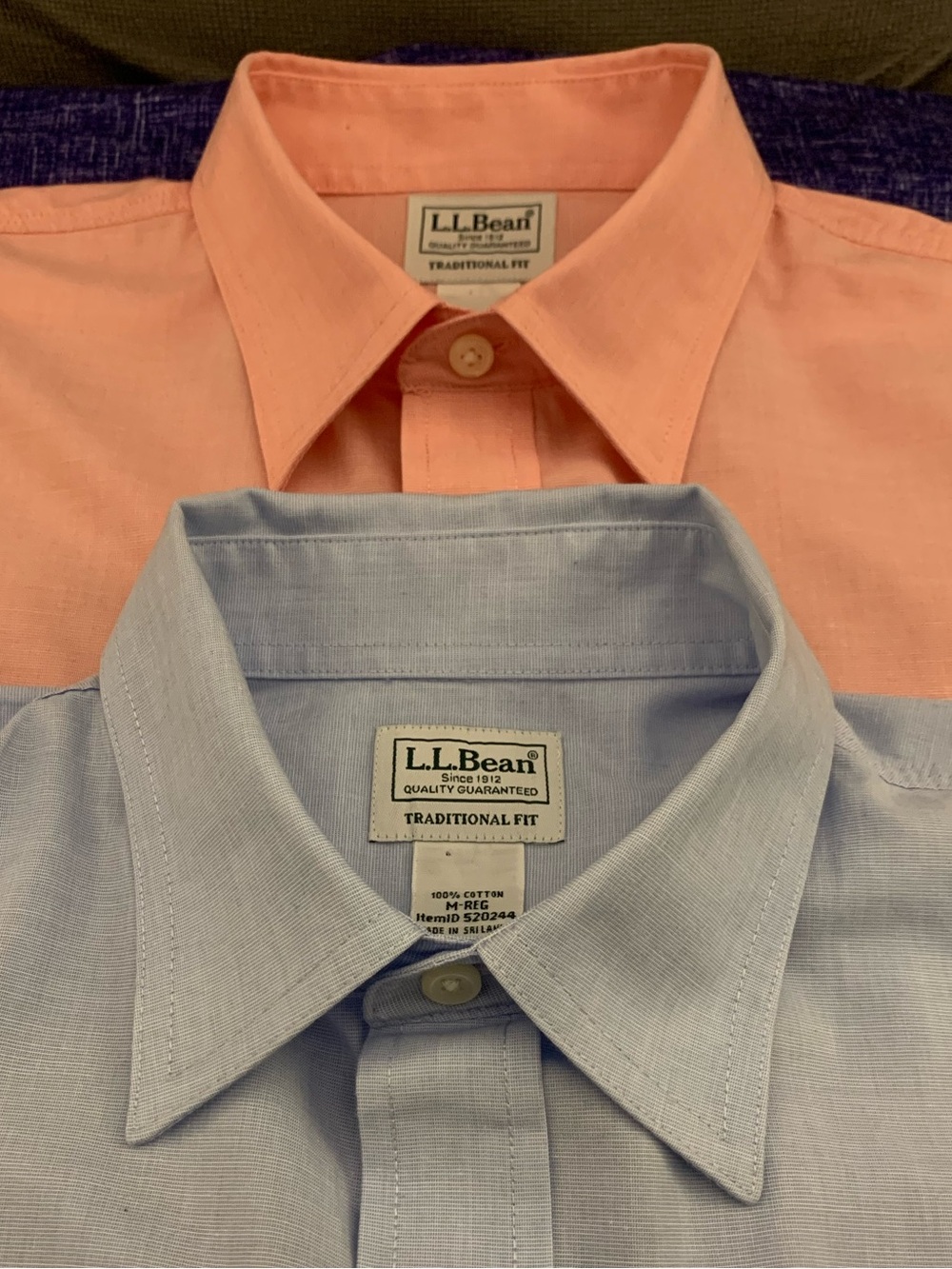2 LL BEAN LS Light Weight All Cotton Shirts